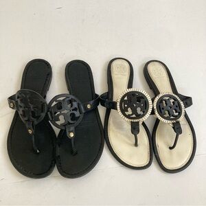 2 Pair Tory Burch Miller Leather Sandals 8.5